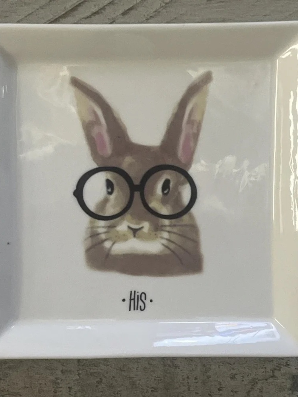 His Bunny Art Dish - Brown Bunny with Black Glasses